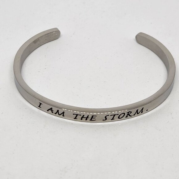 Affirmation Bracelet Open Cuff I Am The Storm Silver Tone Inspiration - Picture 2 of 8